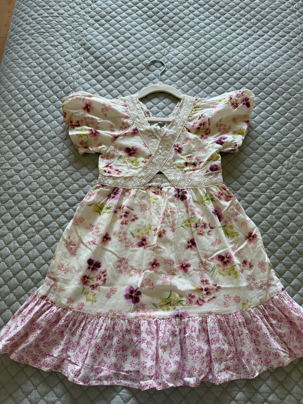 Zara Cream Dress with Pink & Green Floral Print